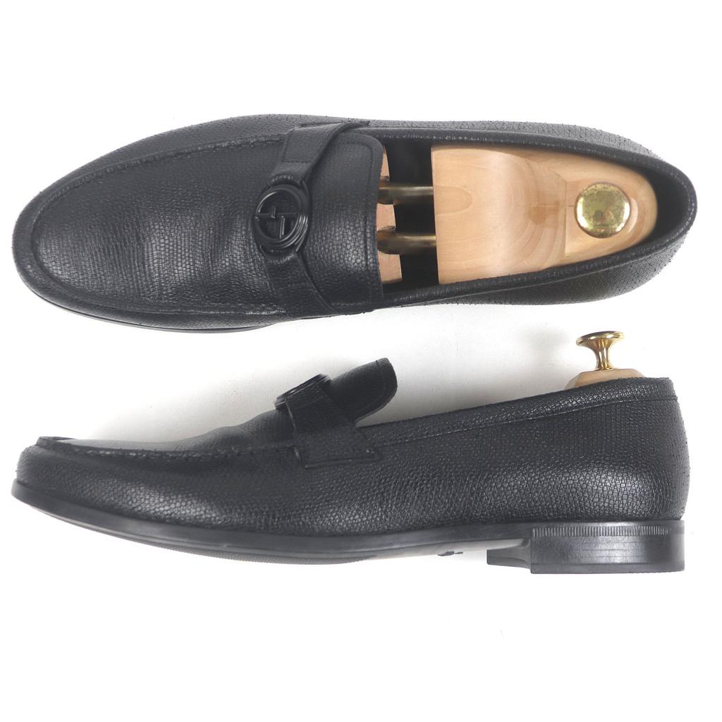 GIORGIO ARMANI loafers Logo Metal Moccasins black leather mens 10 Used