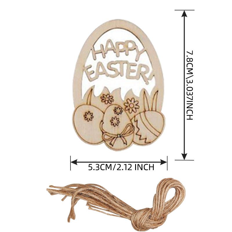 10pcs Wooden Rabbit Pendants Easter Egg Hanging Ornament For Happy Easter Home Party Decoration Kids DIY Painting Gifts Supply