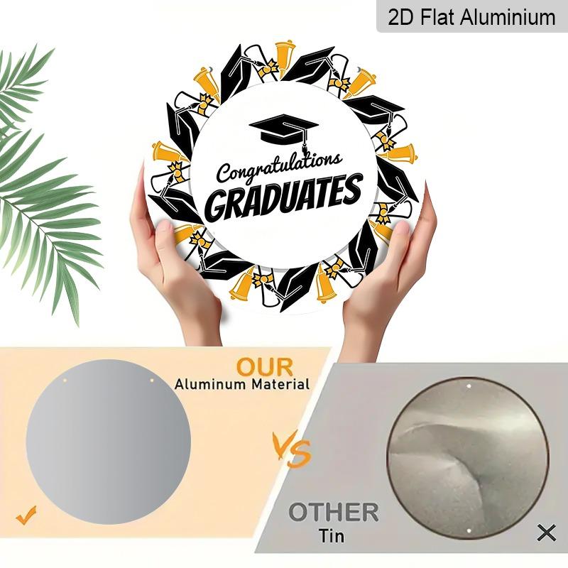 2D Flat Aluminum Graduation-themed Wall Hanging, Available in Various Sizes, with A Preppy Black, White, and Gold Color Scheme. Ideal for Home Décor