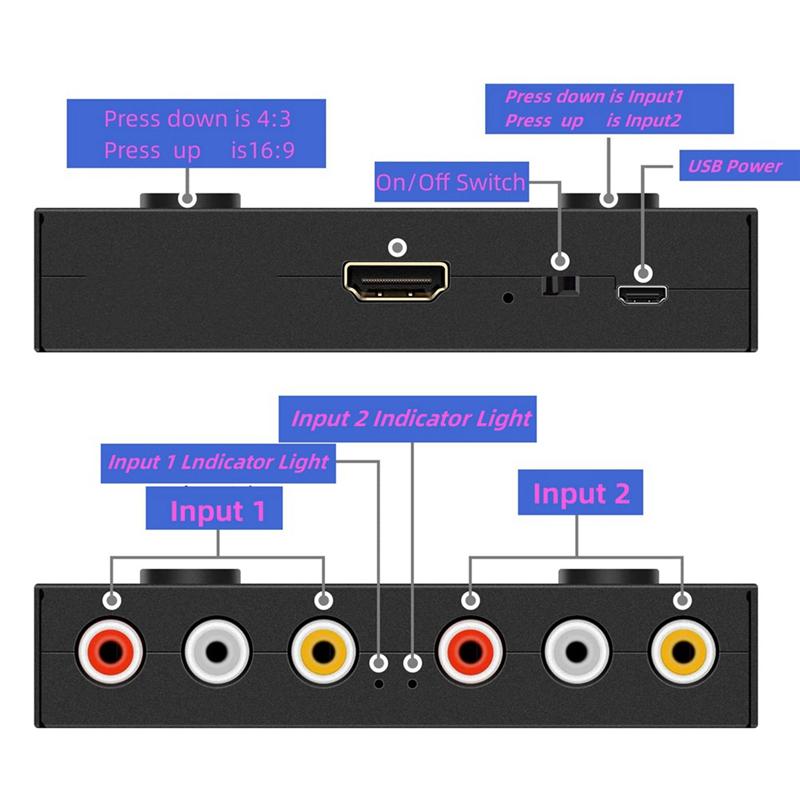 Highly Recommended.1080P 2RCA To HD Converter for HD Signal Product Connecting Av Signal