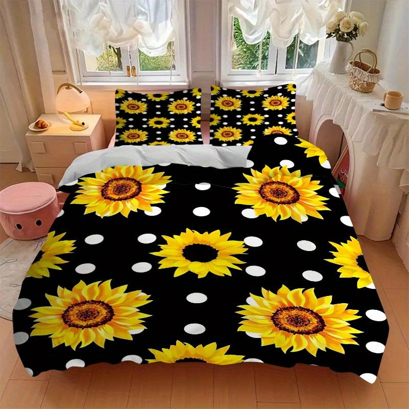 3Pcs Sunflower Pattern Printed Bedding Set, Breathable And Soft, Machine Washable, Christmas Gift, Suitable for Bedroom Decoration, 15165