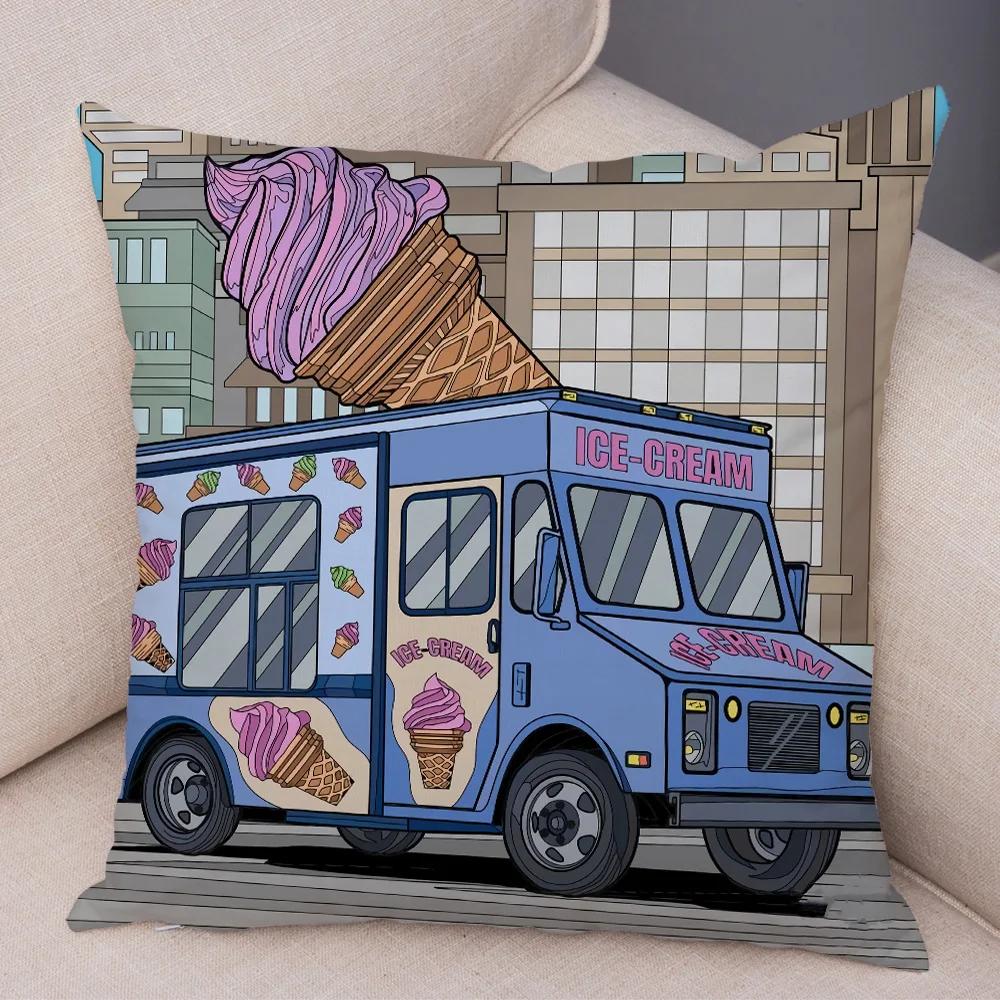 Both Sides Pillow Case Decor Happy Camper Cartoon House Travel Car Cushion Cover for Sofa Home Super Soft Plush Pillowcase