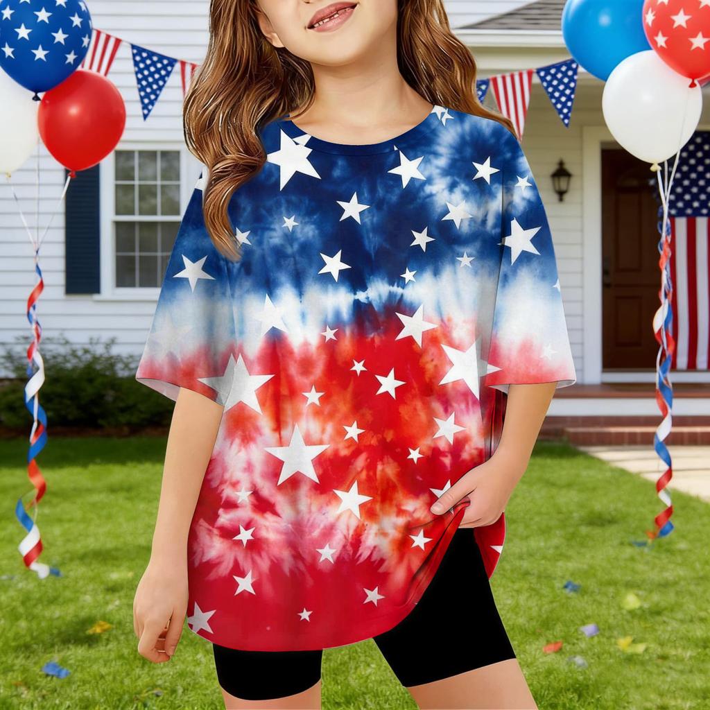 Kids Independence Day Print Round Neck Short Sleeve Casual T-shirt