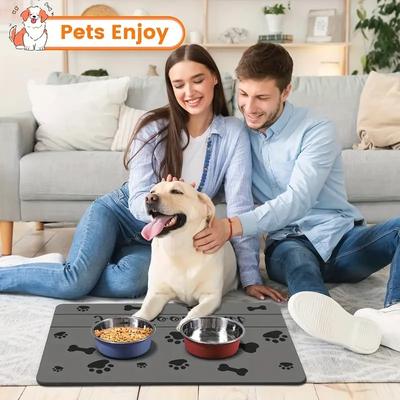 Quick-Dry Pet Feeding Mat with Non-Slip Waterproof Backing - Spillproof Dog Bowl Mat, Easy Clean Kitchen Floor Protector for Wet