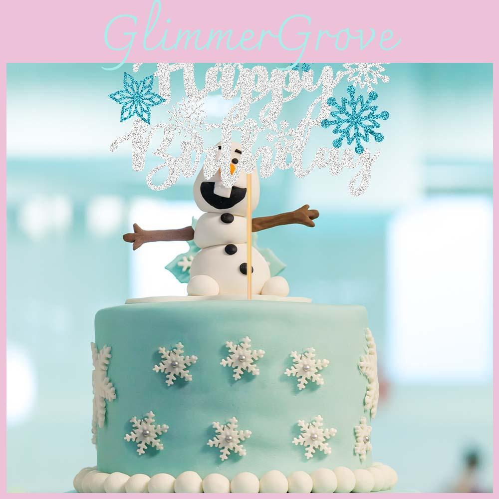 Letter White Snowflake Pattern Glitter Paper Birthday Cake Decoration Plugin