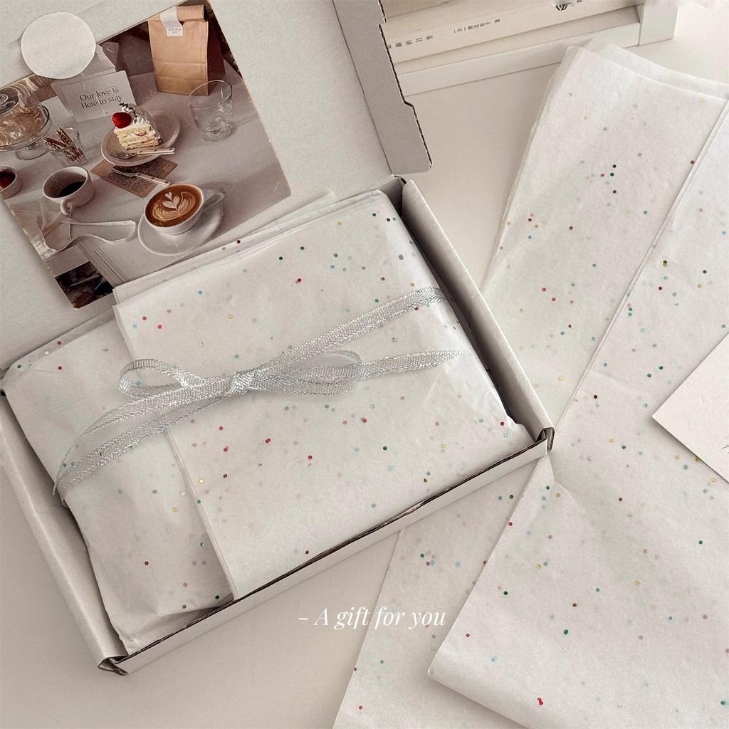Pearlescent Festival Gift Wrap with Colored Sequins, 17g Thin, Hand-Crumpled Paper