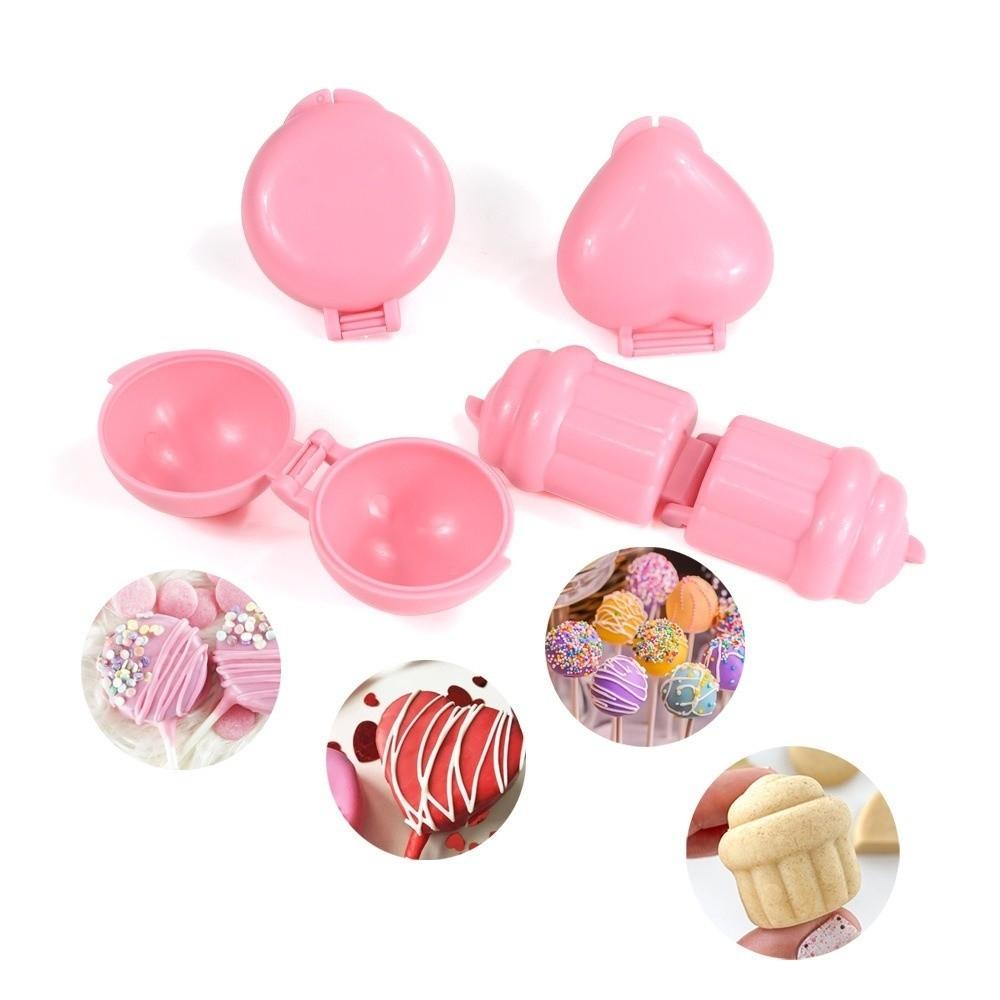 4pcs Heart Cake Round Shape Cake Pop Mold Set Pink Purple Cake Pop Shaper for Party Treats