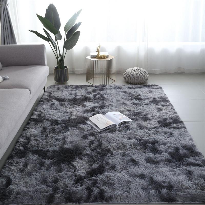 Soft Fluffy Plush Tie-Dye Carpet Gradient Long Fine Hairs Fabric Bedside Mat Rug For Girl's Bedroom Non-Slip Mat Home Decor