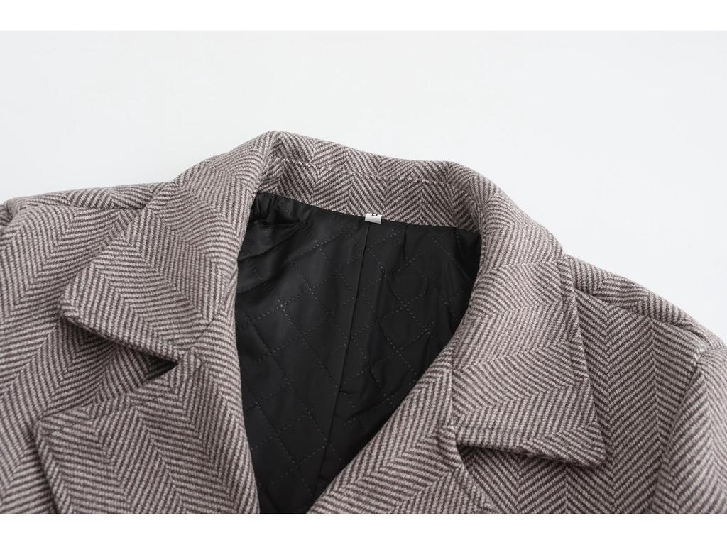 Men's Mid-Length Plaid Wool Coat - Double-Breasted, Cotton-Padded Jacket