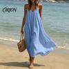 Slim Fit Summer Dress Women's Spaghetti Strap Beach Sundress, Sleeveless V Versatile Holiday Neck Cami Dress, Loose Flowy Vacation Long