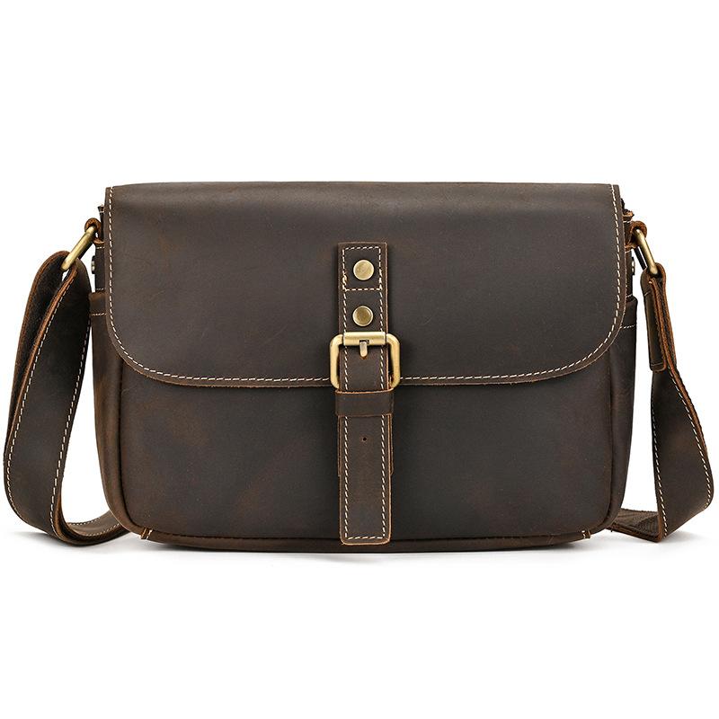 Men'S Genuine Leather Shoulder Bag Crazy Horse Leather Messenger Bag First Layer Cowhide Flip Shoulder Bag Casual Bag