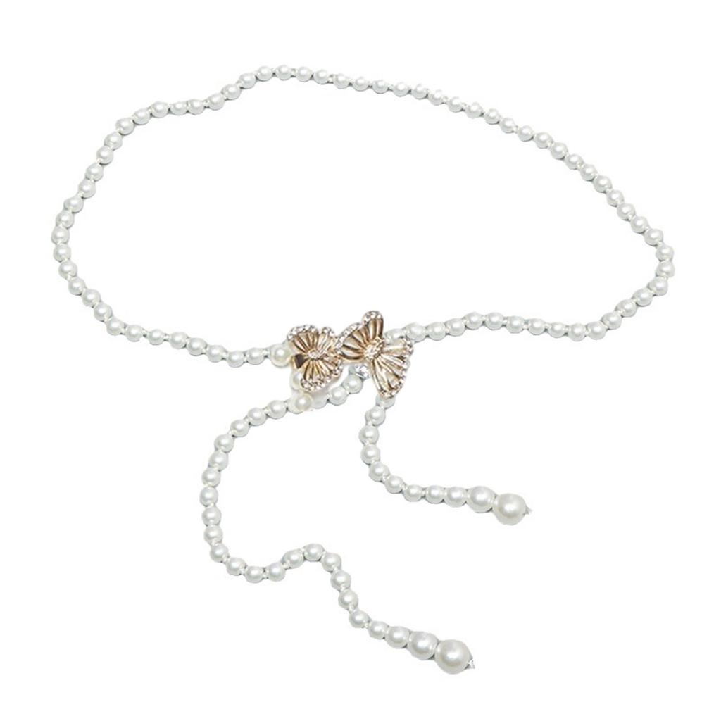 Adjustable Butterfly Pearls Waist Chain Luxury Pearls Waist Band Thin Belt Enjoy Female Elegances for Various Occasion