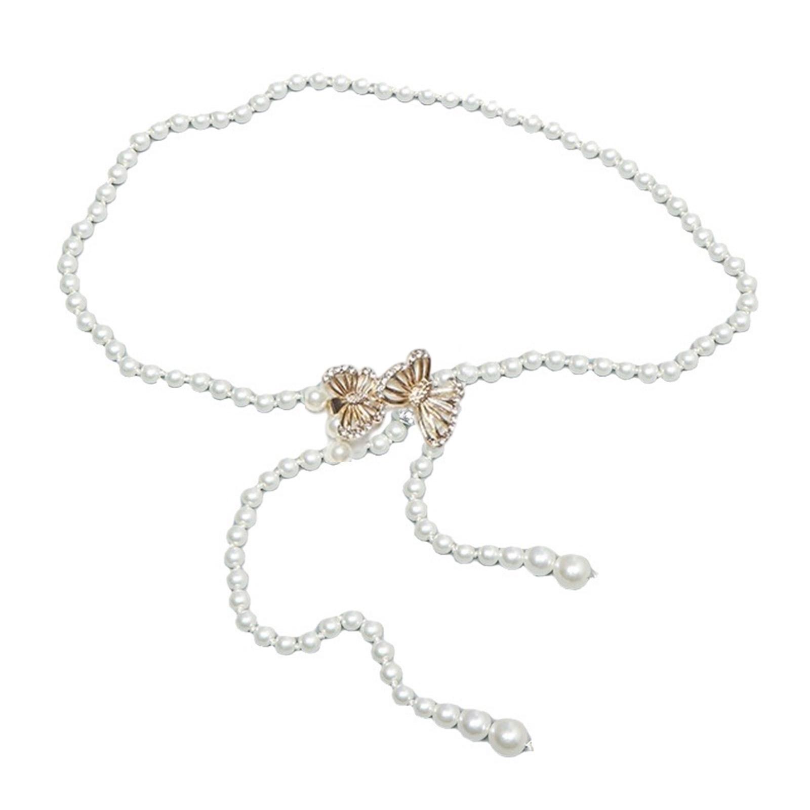

Adjustable Butterfly Pearls Waist Chain Luxury Pearls Waist Band Thin Belt Enjoy Female Elegances for Various Occasion