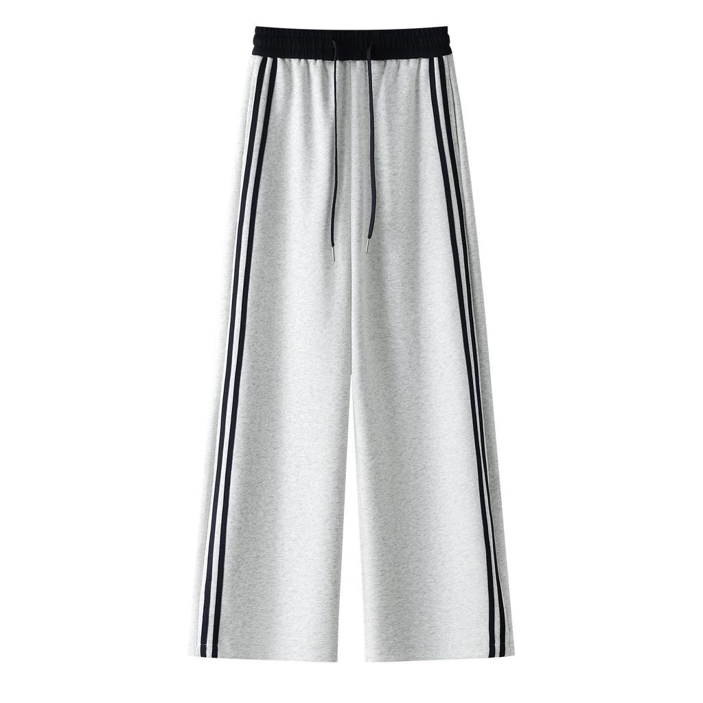 Women's Street-Style High-Waisted Wide-Leg Pants - 2026 Spring College Style, Age-Reducing, Drape, Straight-Leg Sweatpants