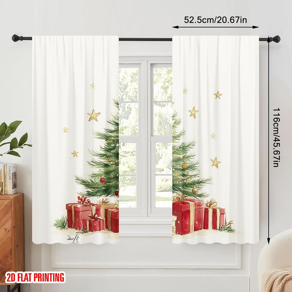 2pcs,2D Plane Printing Print Curtains Christmas Tree Gifts Festive (3) Durable Polyester (without Rod) Versatile All Ldeal for