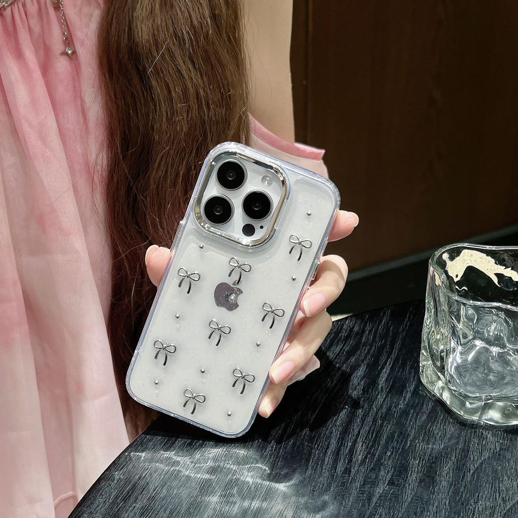 Luxury Bling Glitter Bow Phone Case For iPhone 17 16 15 14 13 12 11 Pro Max Plus Transparent Silicone Shockproof Bumper Cover