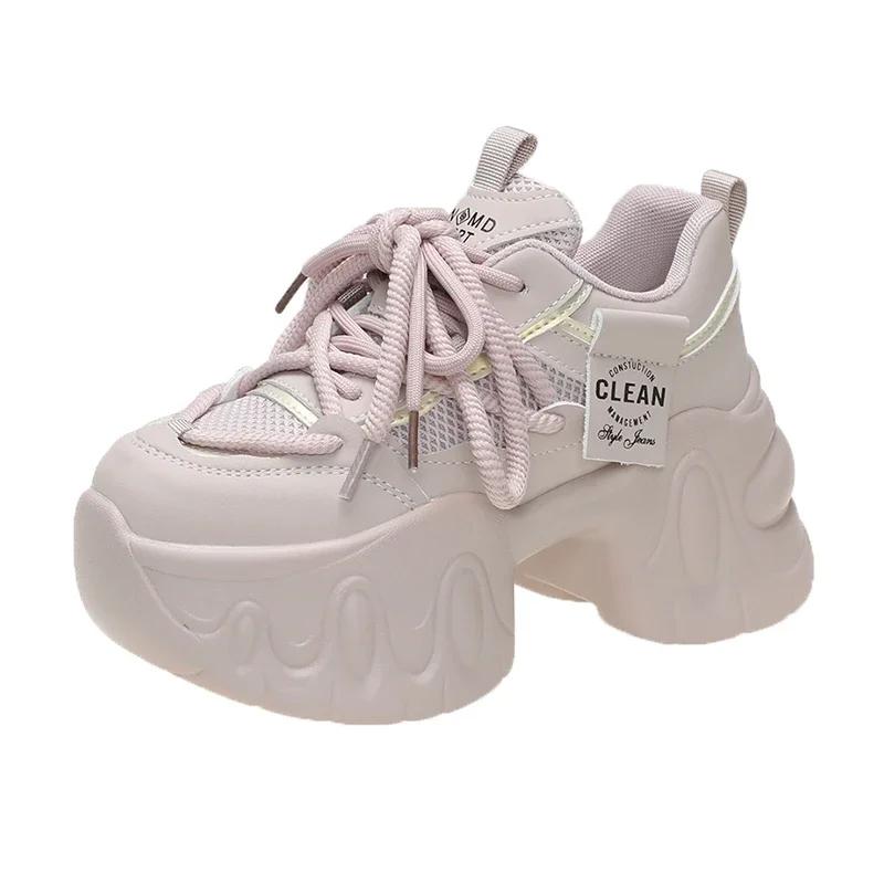 Fashion New Fashion Chunky Sneakers Women Spring Autumn Lace Up Platform Sports Shoes Woman 8CM Thick Bottom High Heels Female Sneakers