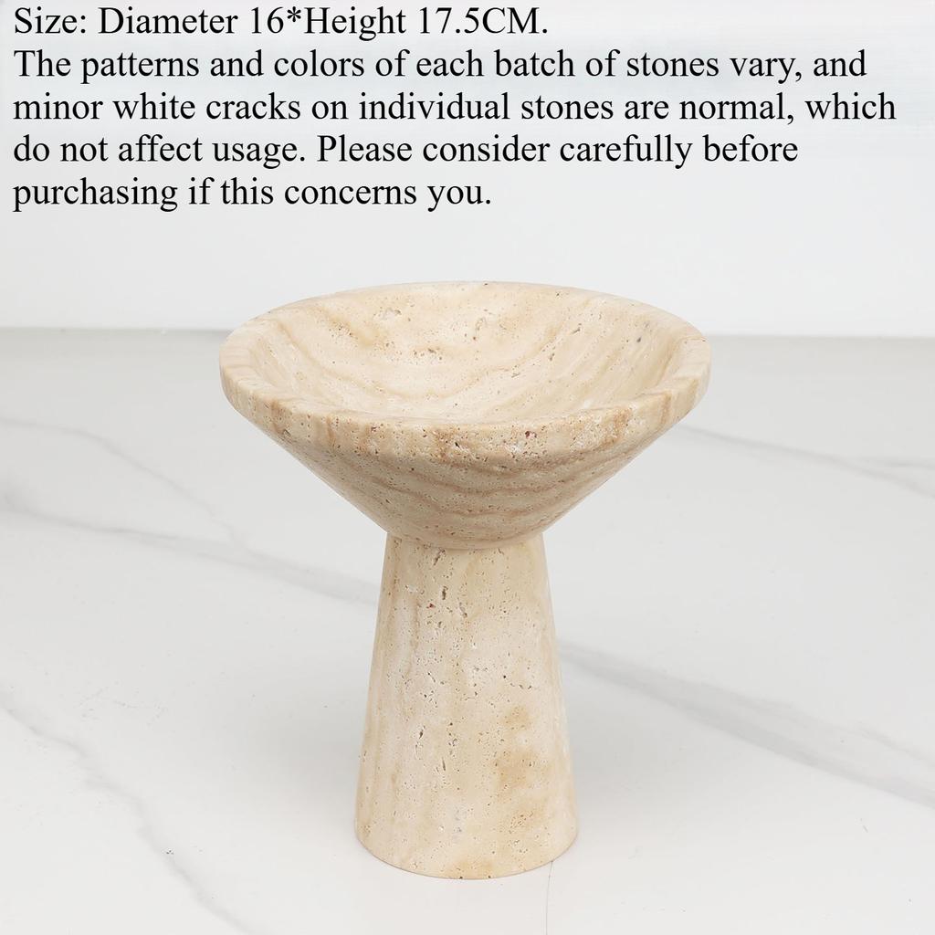 Marble high-footed round fruit plate decorative piece living room dining table surface travertine nut storage and display plate