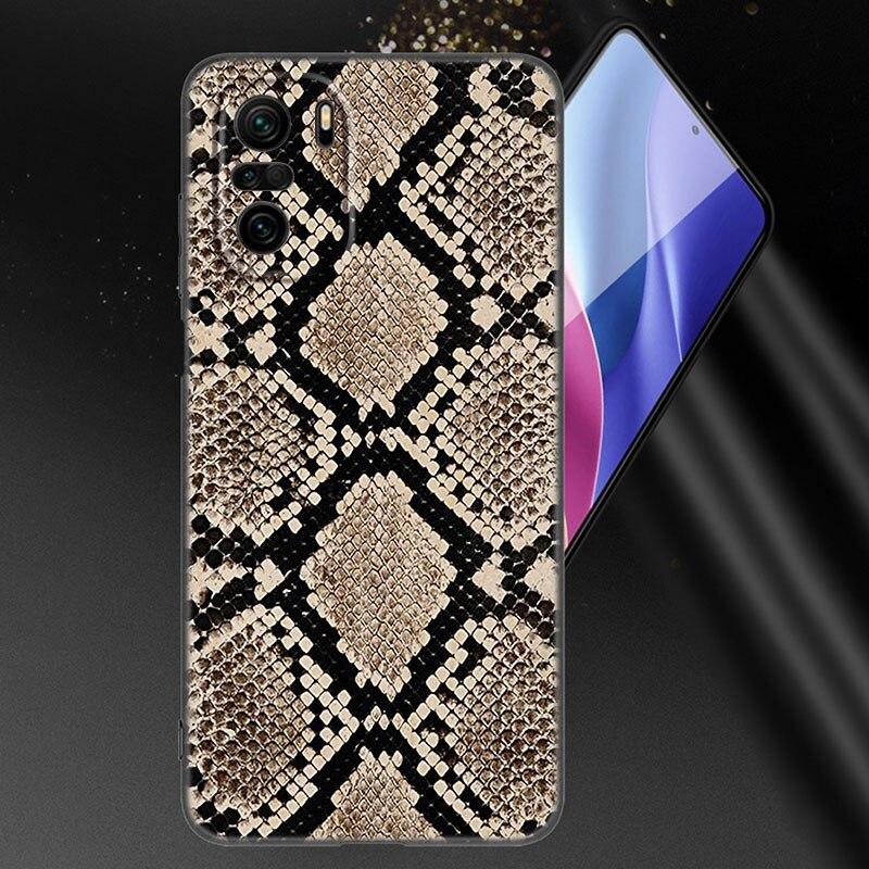 Sexy Python Snake Skin Phone Case For Xiaomi Mi POCO X3 NFC GT M4 M3 12 11T 10T Pro A3 11 Lite NE 5G 12X 11i F3 Soft Black Cover