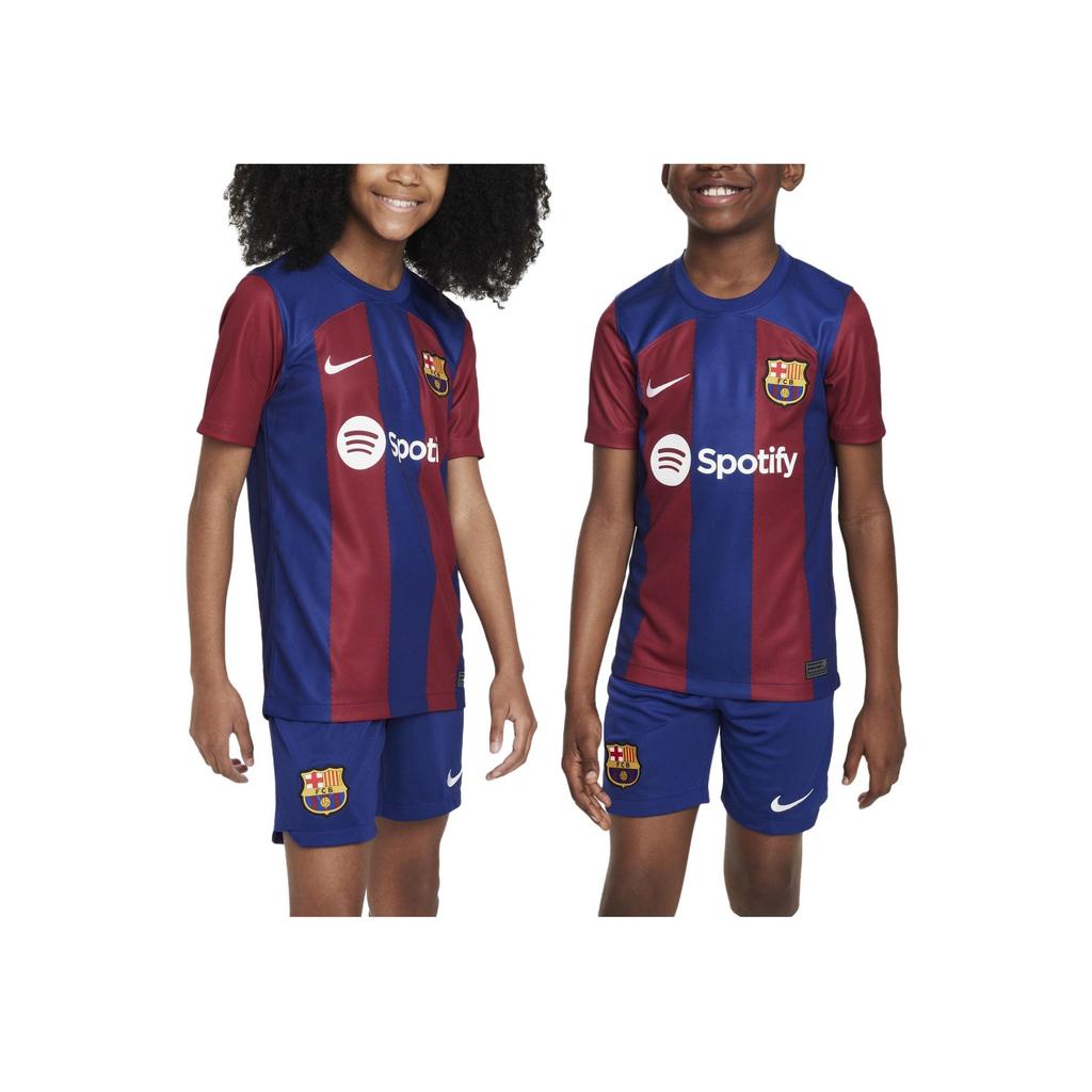 Nike Kids Soccer Jersey Logo Print Striped Color Block Short Sleeve Kids Tops Blue DX2761-456