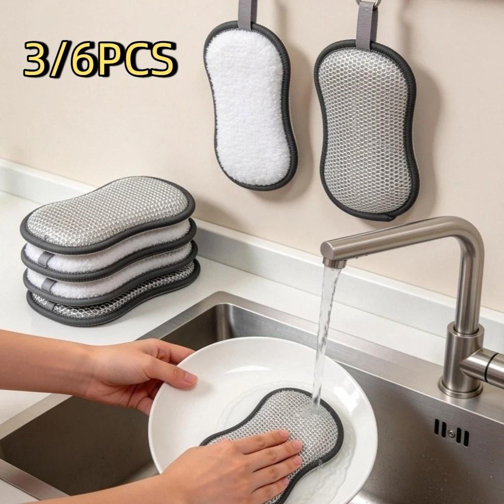 3/6PCS Microfiber Double-Sided Dishcloth Thickened Cleaning Sponges Reusable Pot Scrubber  Camping