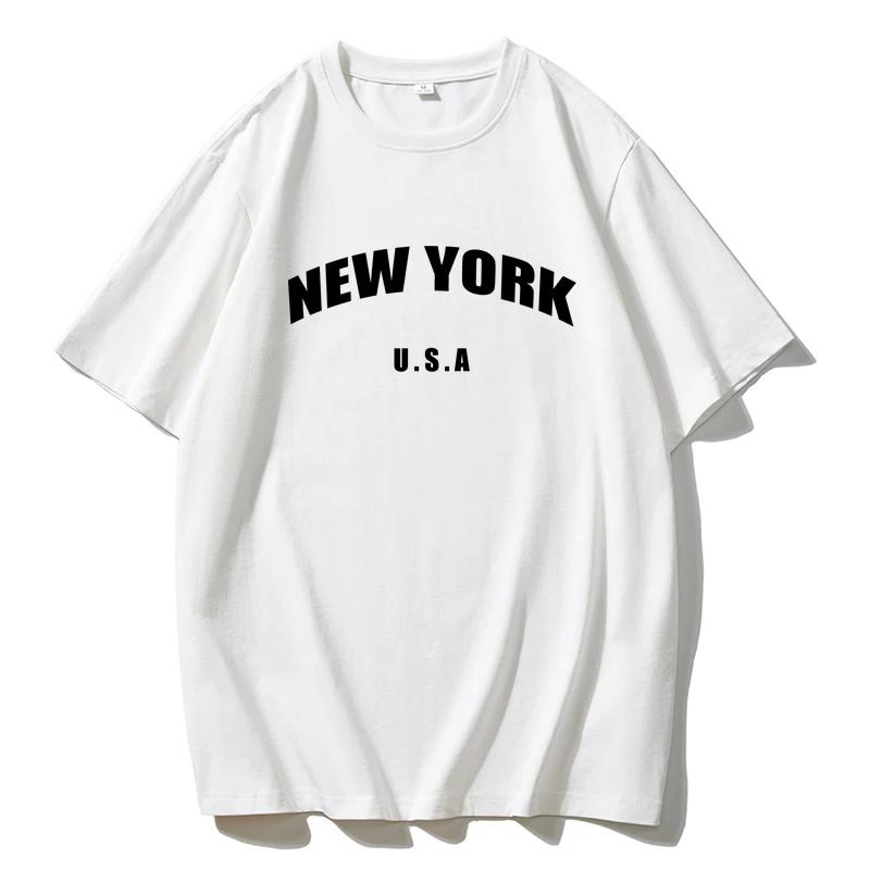 Blessyuki New York Tricouri cu imprimeu cu litere pentru femeie de vară Tricouri de bază cu gâtul O Casual Retro Streetwear pentru damă Harajuku Topuri de mărime mare