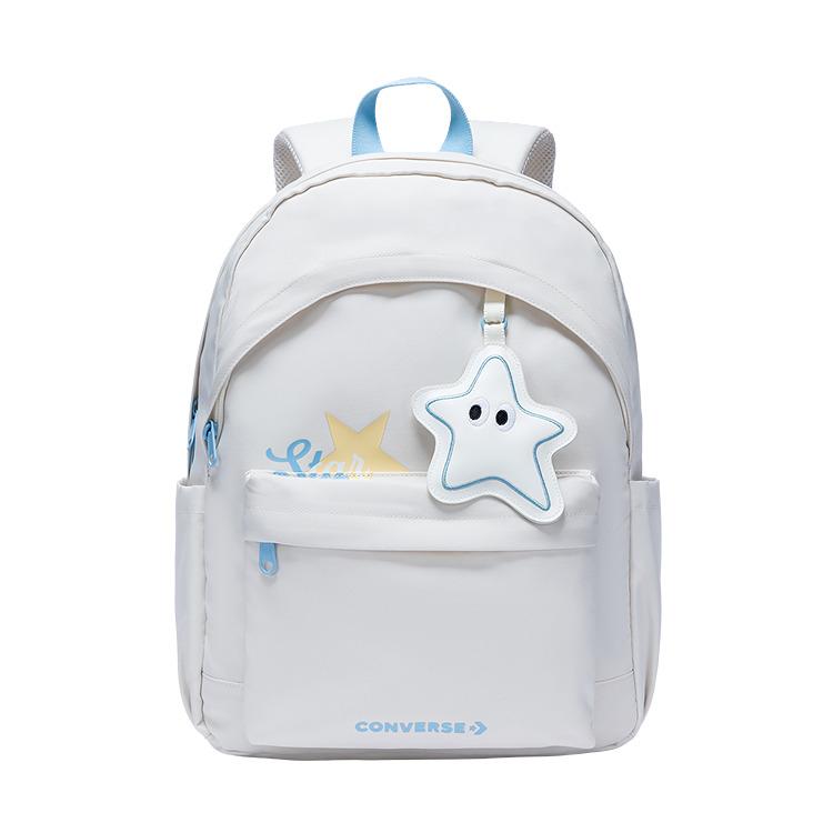 

Converse Removable Star Pendant Multi-Compartment Polyester Backpack Unisex Backpacks Eggshell-White CV2623055GS-004 Feather White