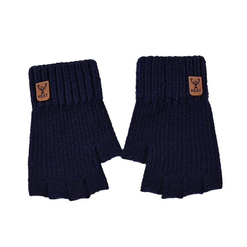 Wool Knitted Gloves Men's Autumn and Winter Dew Finger Students Writing Typing Riding Touch Screen Warm Half Finger Gloves