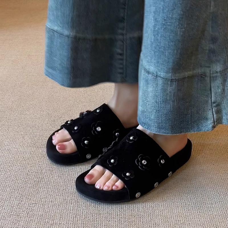 Sheepskin Version~ Fashion Open-toed Cool Slippers Women's 2025 Summer New Thick-soled Outer Wear Anti-velvet Versatile Slippers