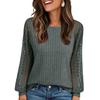 Women's Round Neck Loose Peplum Knit Patchwork Hollow Out Long Sleeve Top