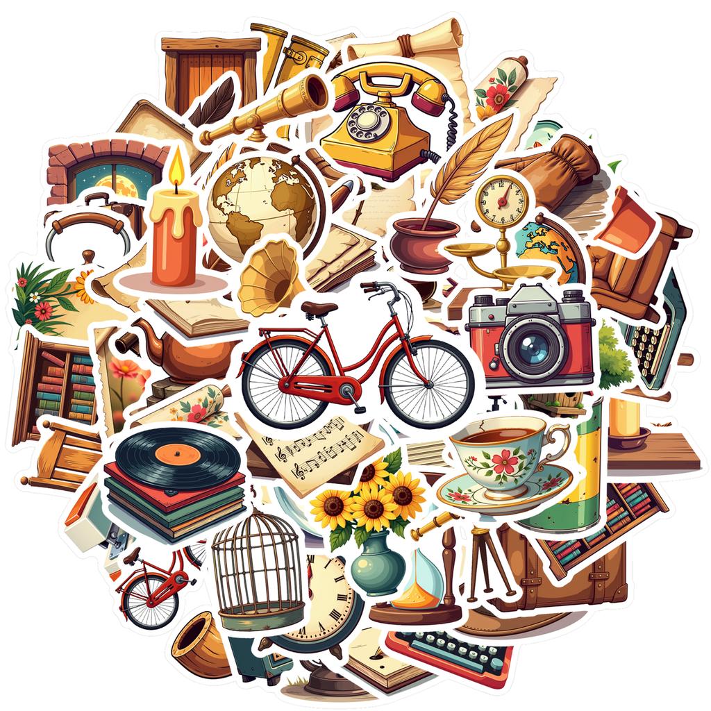 Vintage Retro Office Decals Nostalgic Antique Stationery School Supplies Stationery Stickers For Guitar Suitcase