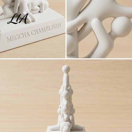 Decorative Countertop Statue 3D Printed Stacked Human Sculpture, Abstract Meccha Chameleon Art Sturdy Lightweight Home Ornament Figurine, Minimalist