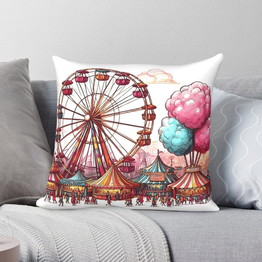 Carnival With Ferris Wheel Cotton Candy Square Pillowcase Polyester Linen Velvet Pattern Decor Throw Pillow Room Cushion Cover