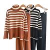 2025 Striped Knit Two-Piece Set: High-Neck Sweater & Loose Casual Long Sleeve Women's Outfit