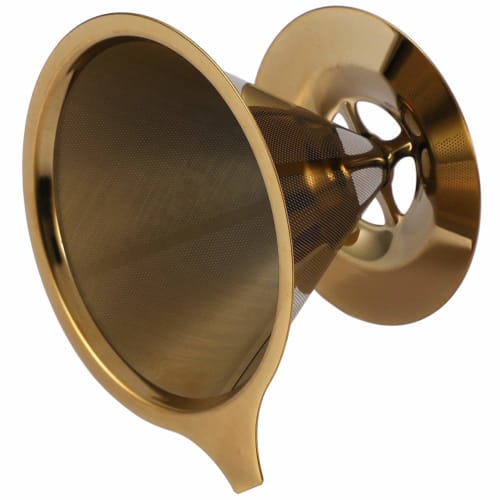 Uinfhyknd Double Wall Stainless Steel Titanium Gold Pour Over Coffee Dripper Filter with Cup Stand and Handle