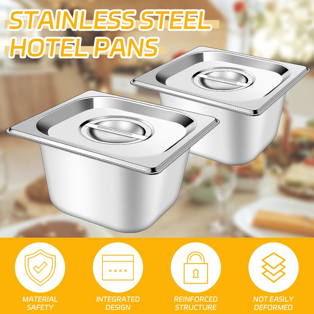 10 Set 1/6 Size Stainless Steel Hotel Pans With Lids 4" Deep Steam Table Pan Food Pan Lid With Handled Catering Food Storage Met