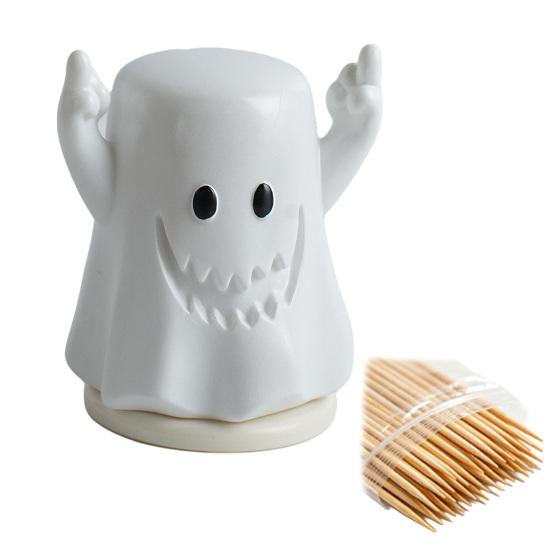 Middle Finger Ghost Toothpick Box, Halloween Ghost Toothpick Holder Dispenser, Dental Floss Swabs Toothpick Container for Kitchen Countertop