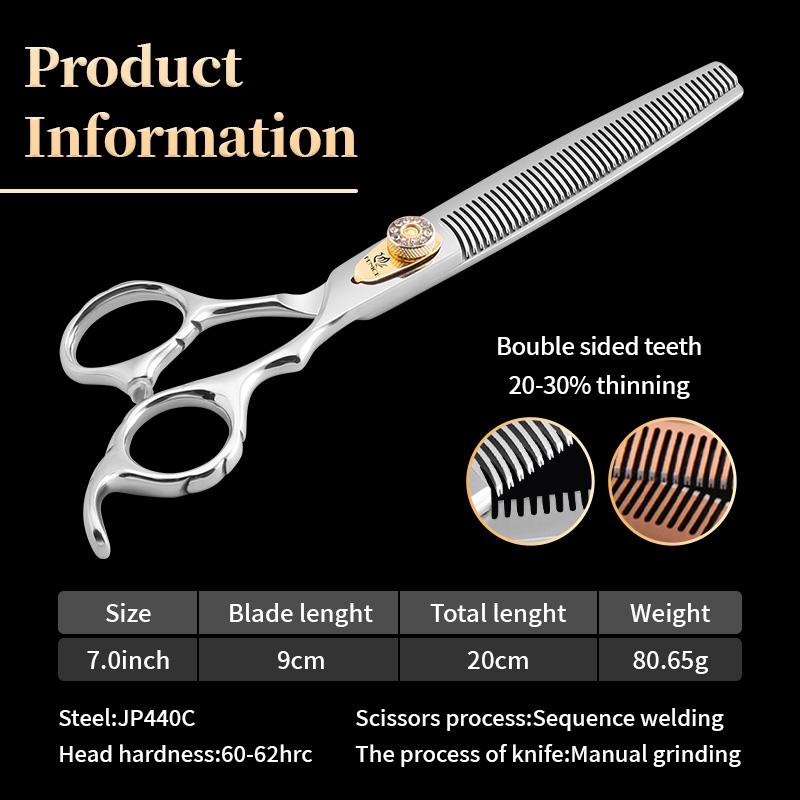 Fenice Dog Beauty Scissors 7 inch Professiona Double Teeth Pet Grooming Scissors for Dogs Thinner Shears Thnning rate 20-30%