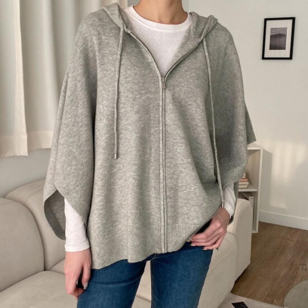 New Arrivals Open Run Kaori Hooded Zip Poncho Knit Big Size Jumper