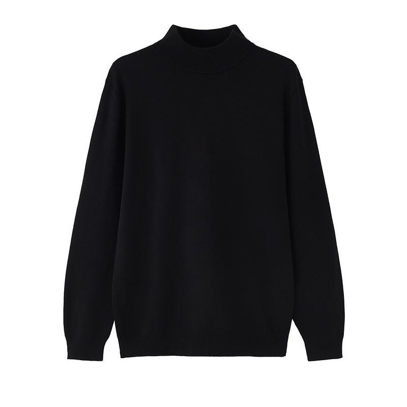 Men's Korean Style Mid-Neck Knit Sweater - Long Sleeve, Loose Fit, Solid Color, Autumn/Winter Layer