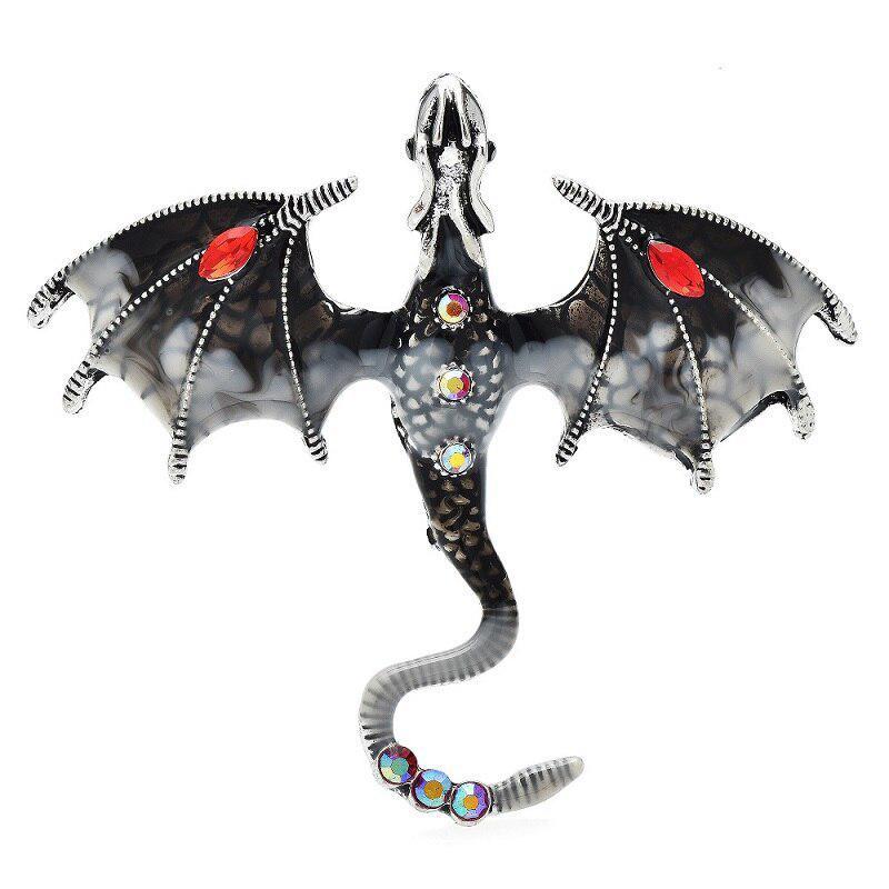 

1PC Enamel Dragon Brooches for Women Men Rhinestone Flying Legand Animal Party Office Brooch Pins Gifts сірий