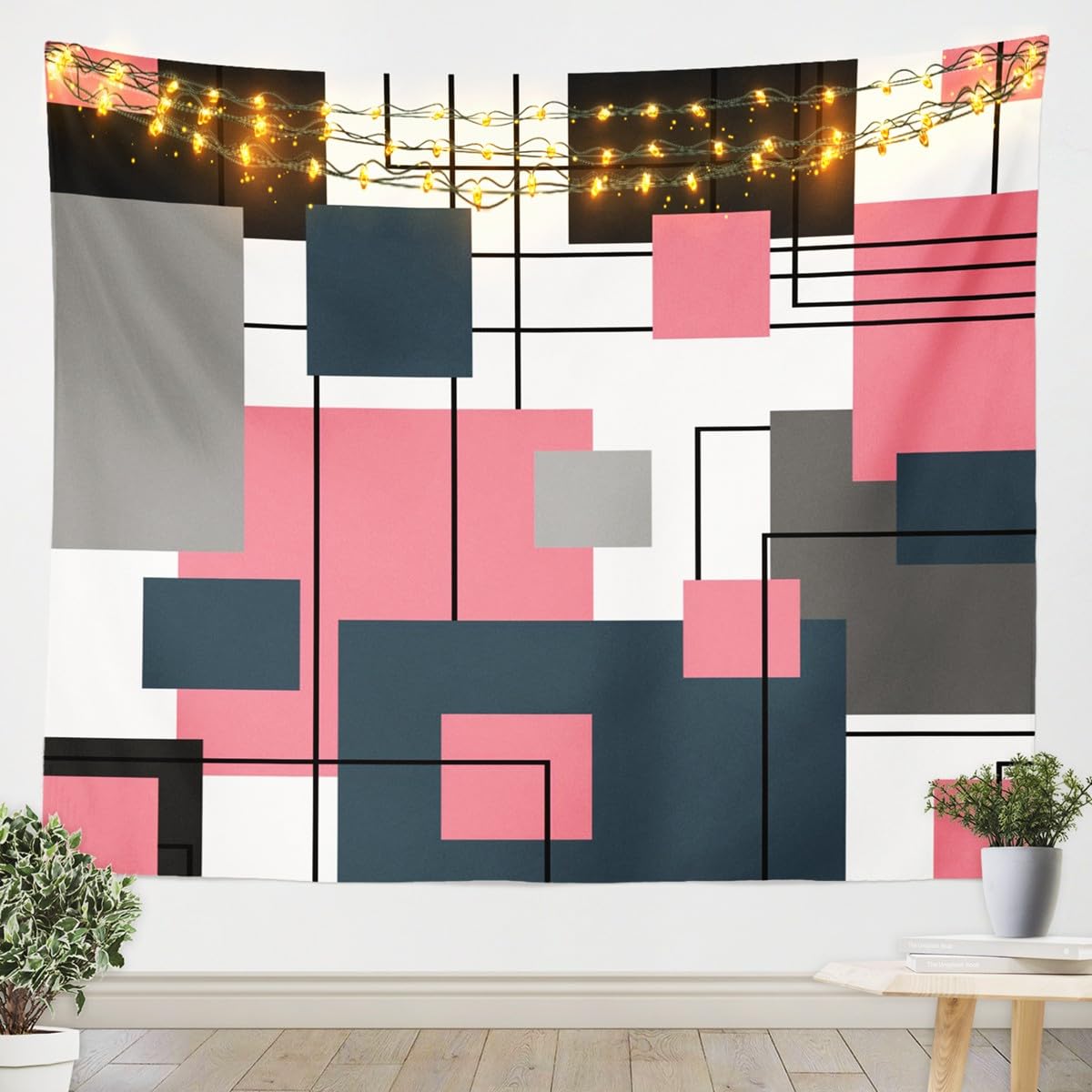 

Geometric Square Tapestry for Girls Adult Bedroom Geometry Grid Tapestry Wall Hanging Modern Abstract Line Stripes Wall Tapestry 74x94cm(29x37in)
