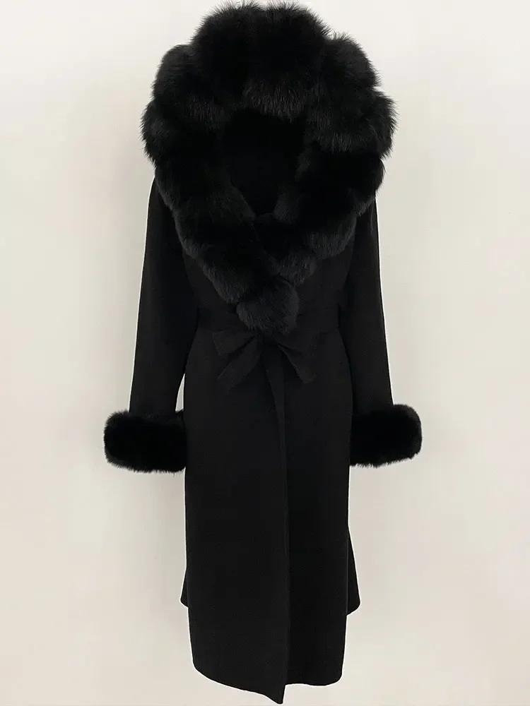 OFTBUY Autumn Winter Women Coat Real Natural Fox Fur Collar Hooded Double-faced Woolen Blends Jacket Thick Warm Casual Overwears