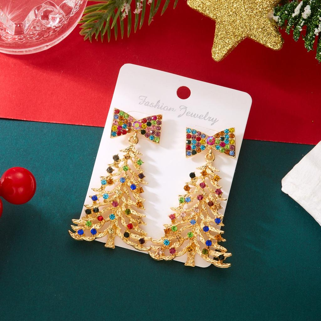 Orecchini Pendenti Albero di Natale Colorati con Fiocco di Strass Orecchino Pendente Albero di Natale Raffinato Gioiello Regalo per Festa per Donne Uomini