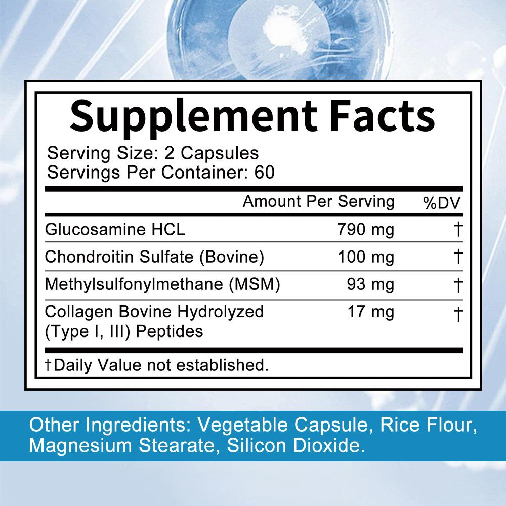 1000mg Glucosamine Chondroitin Supplement, Collagen Support, 120 Capsules