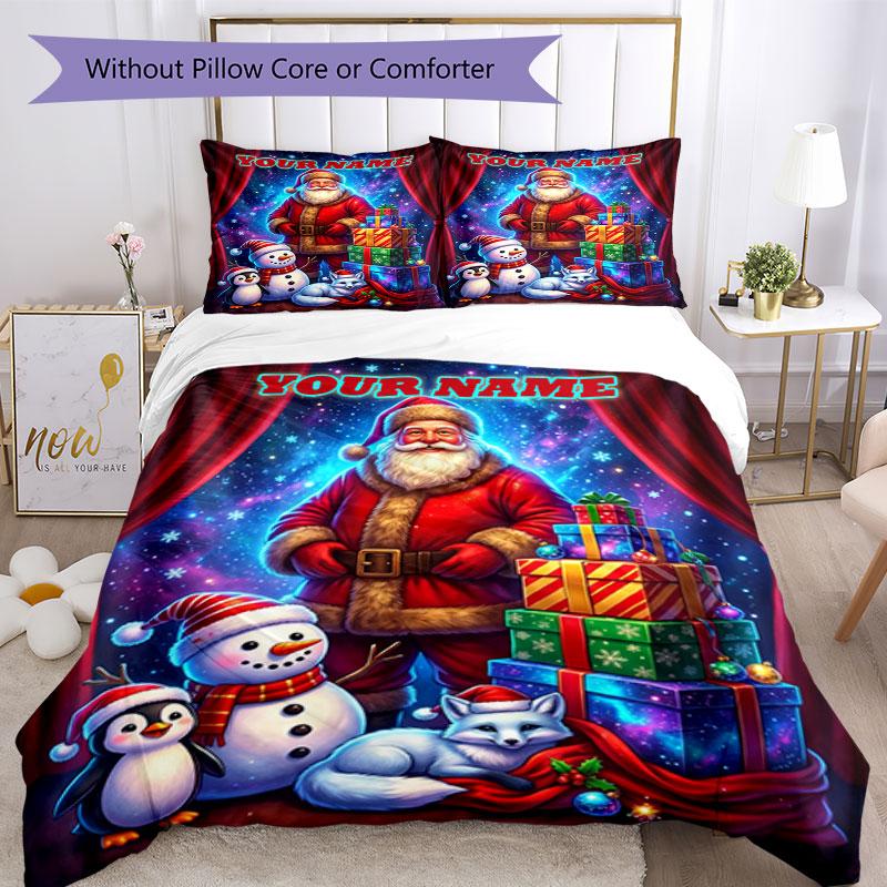 3PC Custom Name Christmas Magic Scene Bedding Set Duvet Cover Closure Includes 1 Duvet Cover & 2 Pillowcases for Bedroom