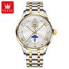 OLEVS Luxury Man Watch Solid Steel Strap Moon Phase Quartz Watch for Men Roman Dial Trendy Simple Waterproof Men's Watches 3638