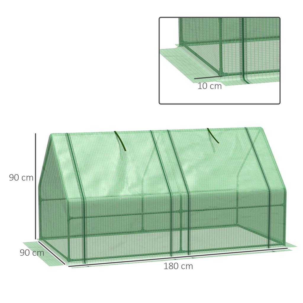 Mini Kleine Kweekkas met Stalen Frame & PE Afdekking & Raam met Rits Poly tunnel Kassen voor Planten Groenten, 180 x 90 x 90 cm, Groen