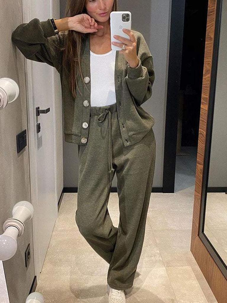 New Arrivals Women's Casual Sports Set Open-Knit Top Outfit