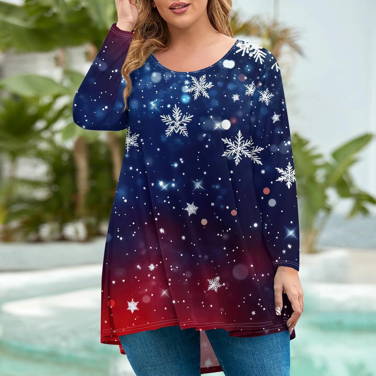 

Женская мода большого размера с круглым вырезом и длинным рукавом, повседневный свободный пуловер с рождественским принтом XXL